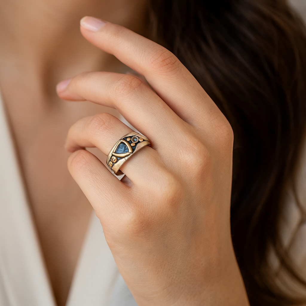 Leona - Vintage Ring met Blauwe Kristal