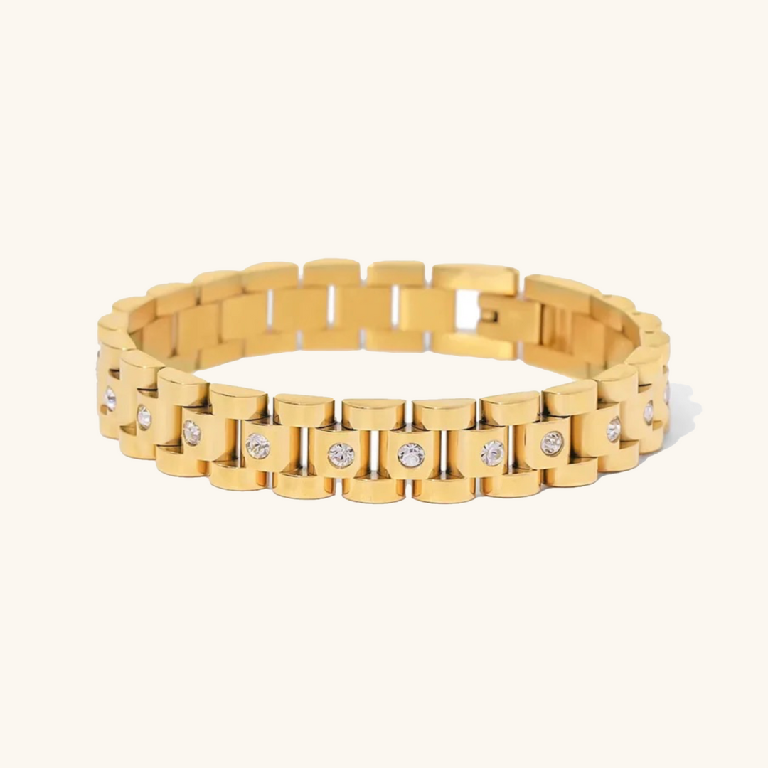 Amira – Gouden armband met een dikke kettingstructuur.