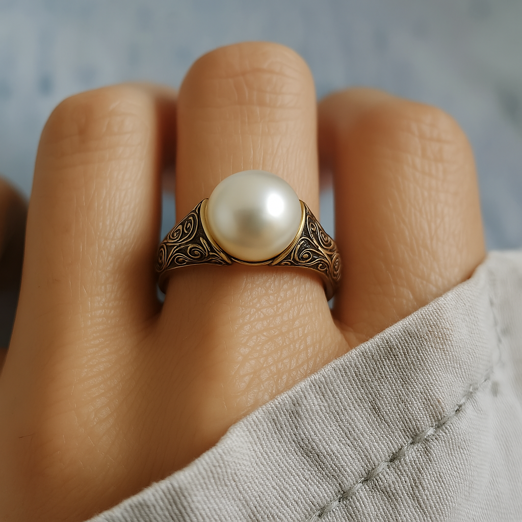 Theresia - Gouden vintage ring met parel