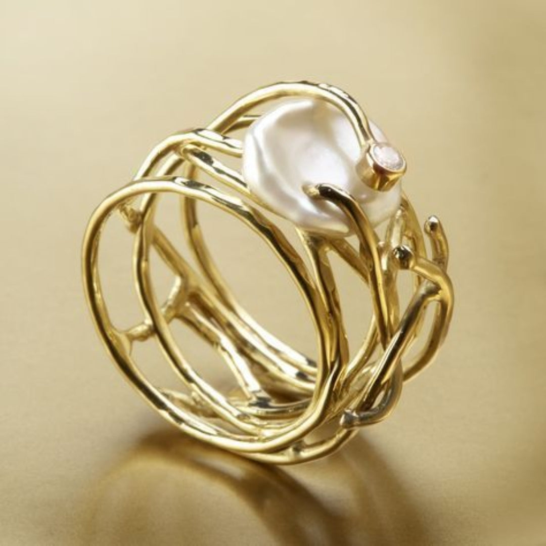 Samira - Dunne Gouden & Parels Ring