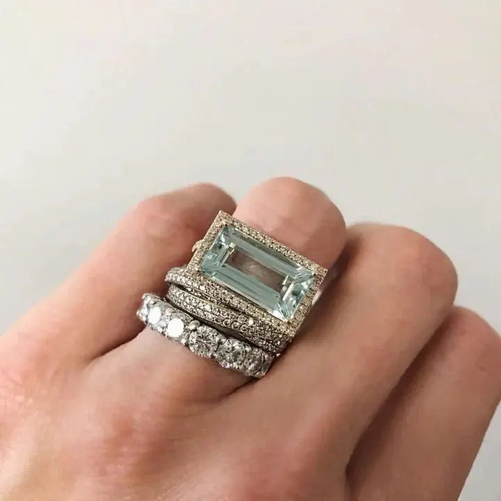 Emma - Set met Ringen van Turquoise Glas met Vintage Zilver