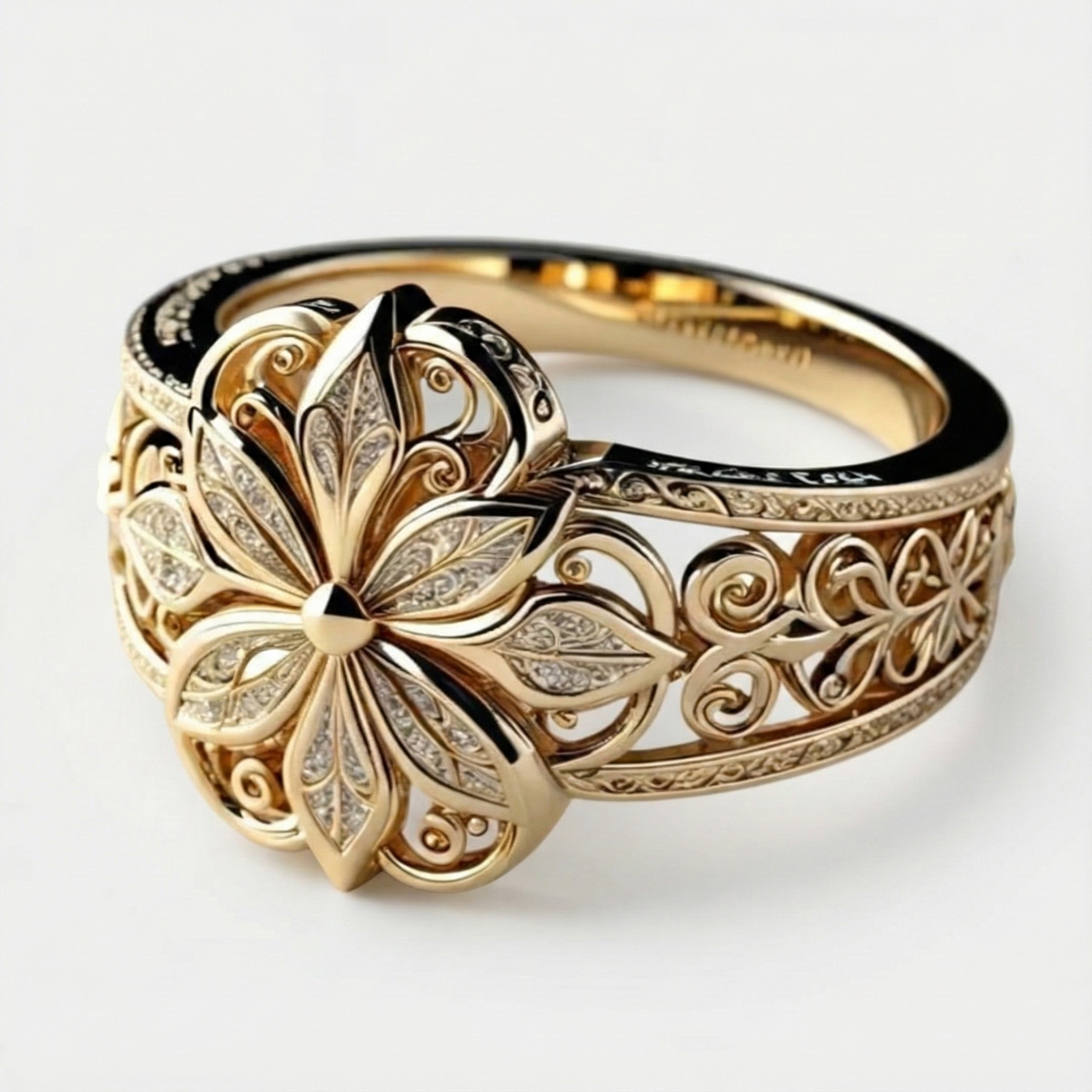 Daniella - Gouden ring met exotisch bloemenpatroon van zirkon
